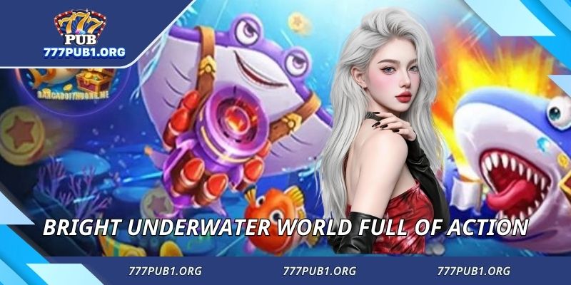 Bright underwater world full of action