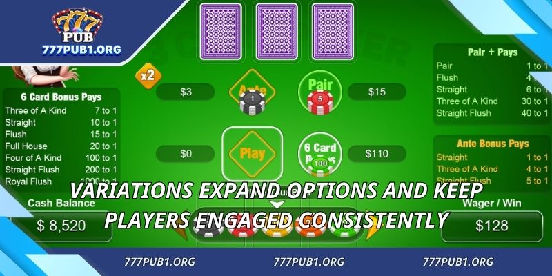 Variations expand options and keep players engaged consistently