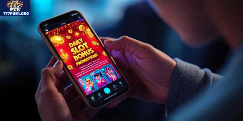   Mobile user checking daily slot bonus promotions page