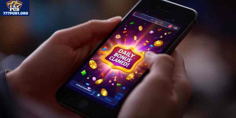  Player claiming daily slot bonus on mobile casino app
